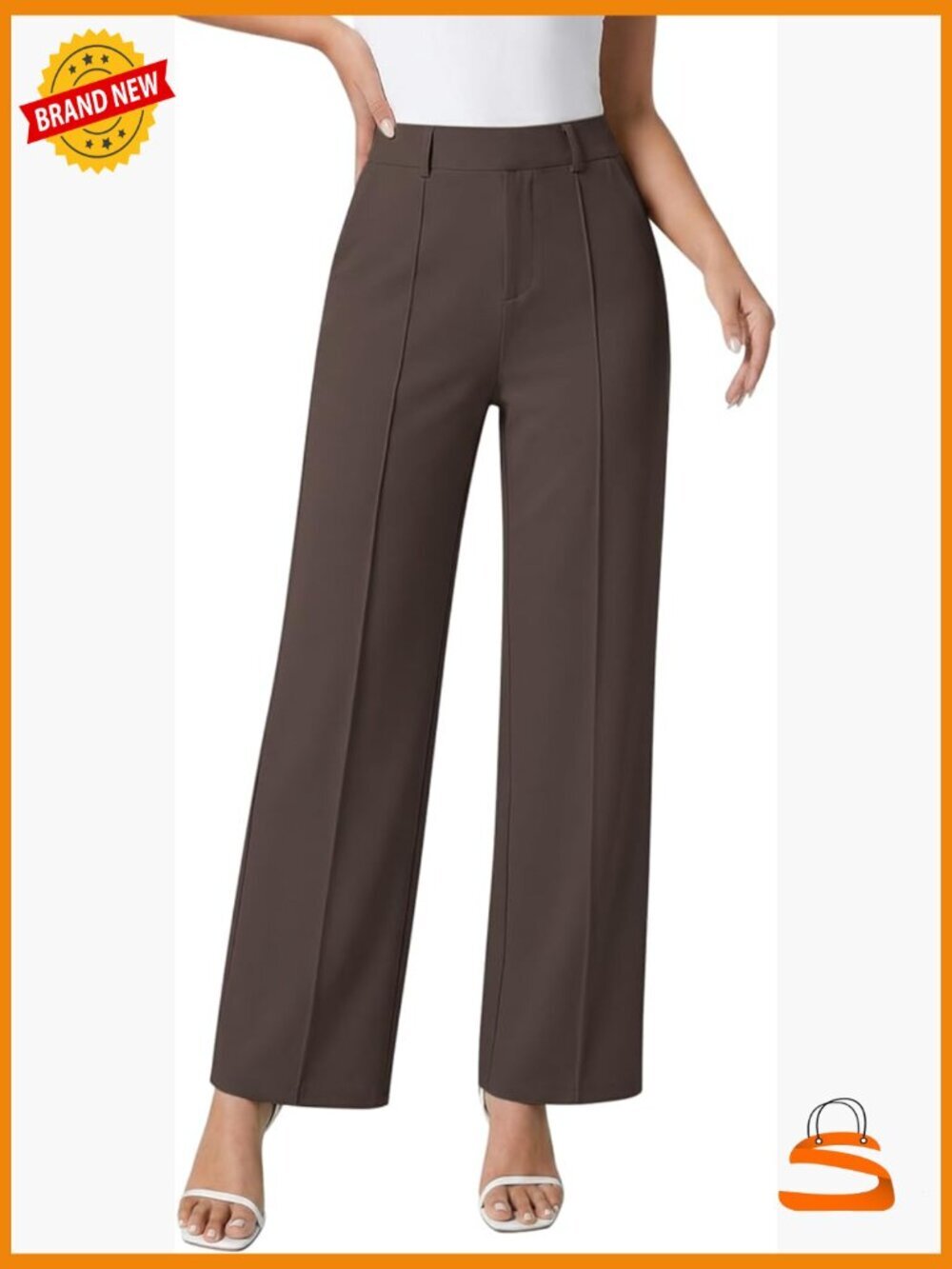 High Waisted Wide Leg Work Pants Stretchy Pull On Trousers with Pockets